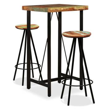 Bar Set 3 Pieces Solid Reclaimed Wood | Industrial Style