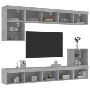 8 Piece Concrete Grey TV Wall Units with LED | Hipomarket