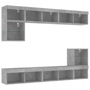 8 Piece Concrete Grey TV Wall Units with LED | Hipomarket