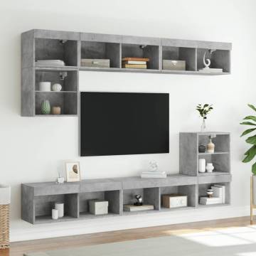 8 Piece Concrete Grey TV Wall Units with LED | Hipomarket