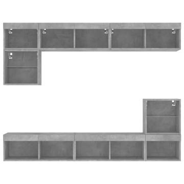 8 Piece Concrete Grey TV Wall Units with LED | Hipomarket