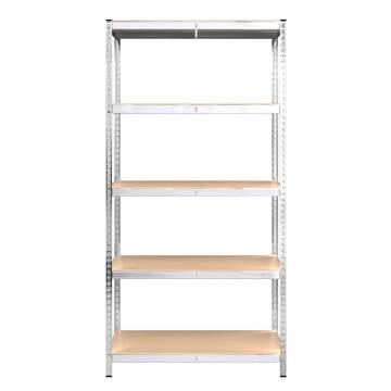 5-Layer Storage Shelves Set - Silver Steel & Engineered Wood