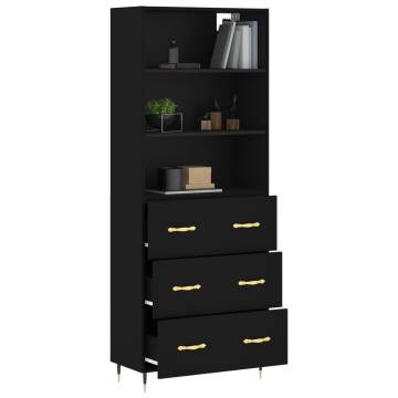 Highboard Black 69.5x34x180 cm - Stylish Engineered Wood