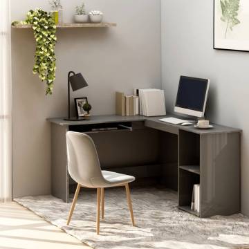 L-Shaped Corner Desk High Gloss Grey | Stylish Office Solution