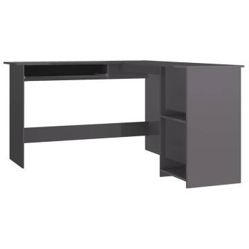 L-Shaped Corner Desk High Gloss Grey | Stylish Office Solution