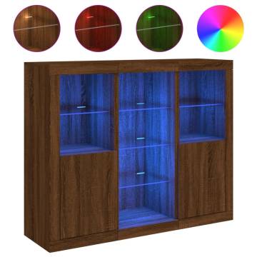 Modern Sideboards with LED Lights - 3 pcs Brown Oak