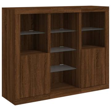 Modern Sideboards with LED Lights - 3 pcs Brown Oak