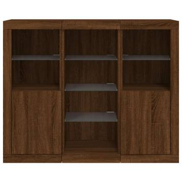 Modern Sideboards with LED Lights - 3 pcs Brown Oak