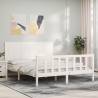 White King Size Bed Frame with Headboard - Solid Wood