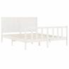 White King Size Bed Frame with Headboard - Solid Wood