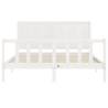 White King Size Bed Frame with Headboard - Solid Wood