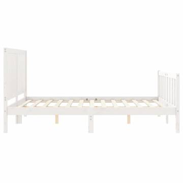 White King Size Bed Frame with Headboard - Solid Wood