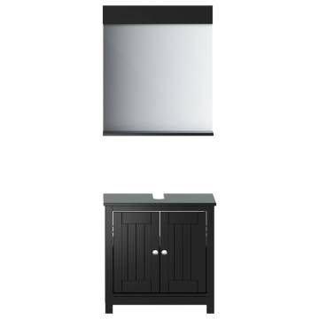 2 Piece Bathroom Furniture Set BERG - Black Solid Wood Pine