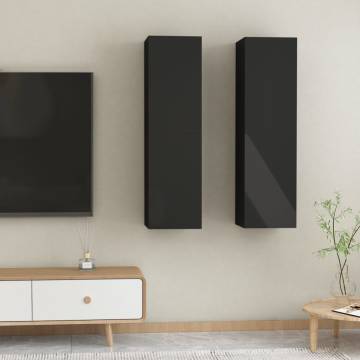 Stylish High Gloss Black TV Cabinets - 2 pcs Set | HipoMarket