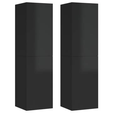 Stylish High Gloss Black TV Cabinets - 2 pcs Set | HipoMarket