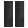 Stylish High Gloss Black TV Cabinets - 2 pcs Set | HipoMarket