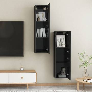 Stylish High Gloss Black TV Cabinets - 2 pcs Set | HipoMarket