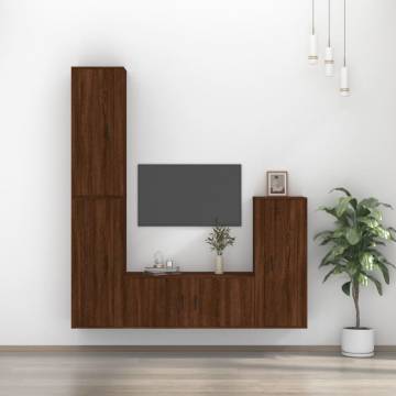 Stylish 4 Piece TV Cabinet Set in Brown Oak | Hipo Market