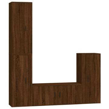 Stylish 4 Piece TV Cabinet Set in Brown Oak | Hipo Market