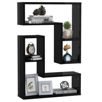 High Gloss Black Wall Shelf - 2 pcs Engineered Wood - 50x15x50 cm