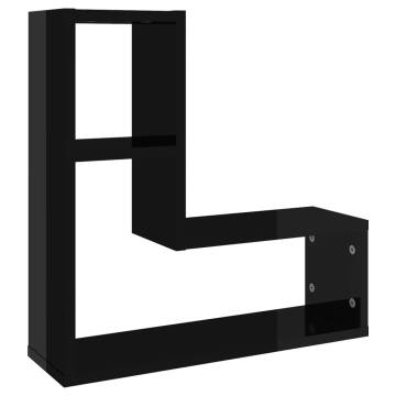 High Gloss Black Wall Shelf - 2 pcs Engineered Wood - 50x15x50 cm