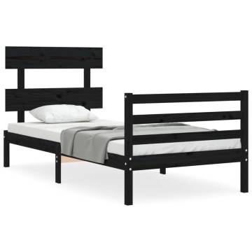 Black Single Bed Frame with Headboard | Solid Pine Wood