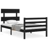 Black Single Bed Frame with Headboard | Solid Pine Wood