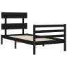 Black Single Bed Frame with Headboard | Solid Pine Wood