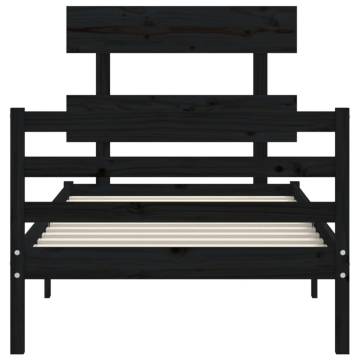 Black Single Bed Frame with Headboard | Solid Pine Wood