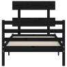 Black Single Bed Frame with Headboard | Solid Pine Wood