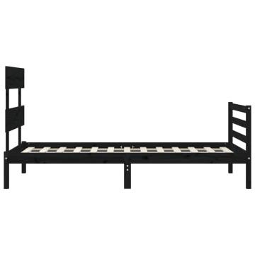 Black Single Bed Frame with Headboard | Solid Pine Wood