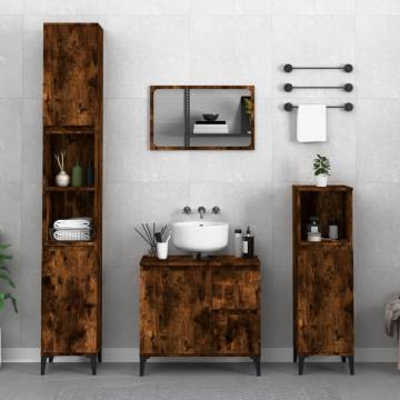 3 Piece Bathroom Cabinet Set - Smoked Oak Engineered Wood