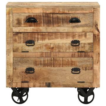 Stylish Side Cabinet with Wheel - Solid Mango Wood - 70x40x75 cm