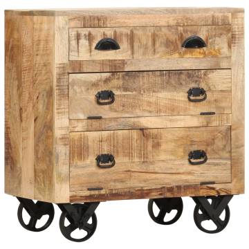 Stylish Side Cabinet with Wheel - Solid Mango Wood - 70x40x75 cm