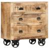 Stylish Side Cabinet with Wheel - Solid Mango Wood - 70x40x75 cm