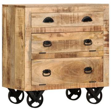 Stylish Side Cabinet with Wheel - Solid Mango Wood - 70x40x75 cm