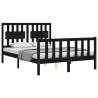 Black Double Bed Frame with Headboard - Solid Pine Wood