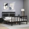 Black Double Bed Frame with Headboard - Solid Pine Wood