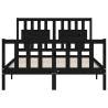 Black Double Bed Frame with Headboard - Solid Pine Wood