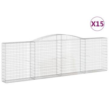 15 pcs Arched Gabion Baskets - Galvanised Iron Garden Barriers