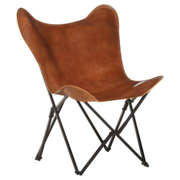 Foldable Butterfly Chair - Brown Real Leather | Hipo Market