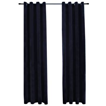 Blackout Curtains with Rings - Velvet Black 140x225 cm