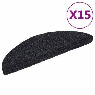 15 pcs Self-adhesive Stair Mats - Black Needle Punch 56x17 cm