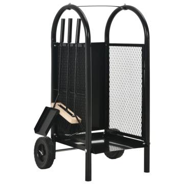 Firewood Cart Black 30x35x81 cm - Sturdy Steel Log Trolley