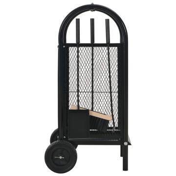 Firewood Cart Black 30x35x81 cm - Sturdy Steel Log Trolley