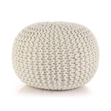 Hand-Knitted Cotton Pouffe 50x35 cm - White | HipoMarket