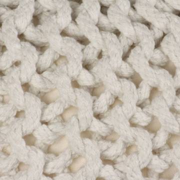 Hand-Knitted Cotton Pouffe 50x35 cm - White | HipoMarket