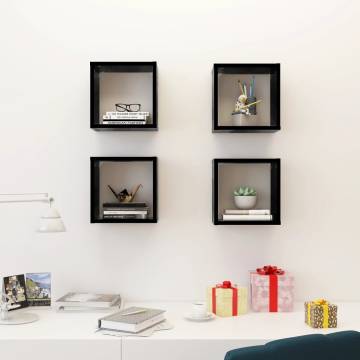 Wall Cube Shelves 4 pcs Black - Stylish Storage Solution