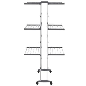 3-Tier Laundry Drying Rack with Wheels - Silver