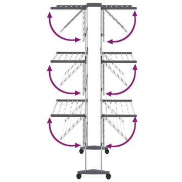 3-Tier Laundry Drying Rack with Wheels - Silver